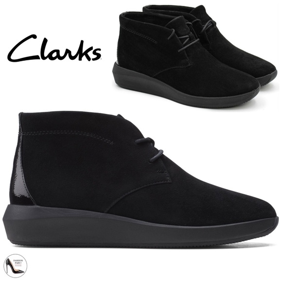 CLARKS TAWNIA LACE BLACK SUEDE LACE UP ANKLE BOOT Comfortable casual flat bootie - Picture 1 of 16